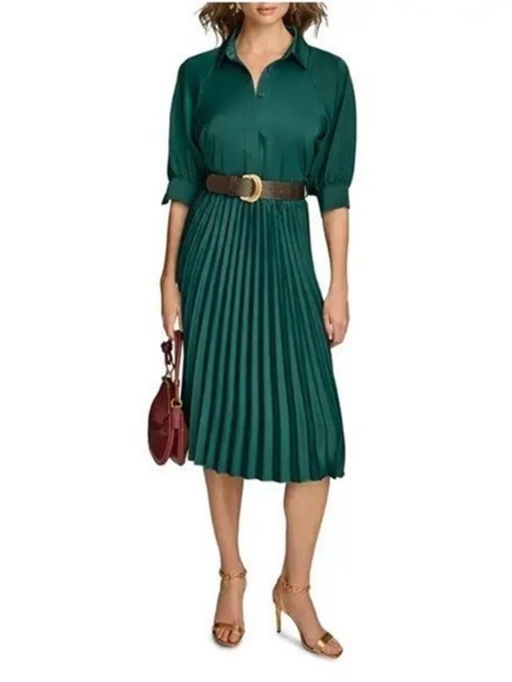 DONNA KARAN NEW YORK DKNY Belted Pleated Midi Shirt Dress Sizes 6/8/10/12